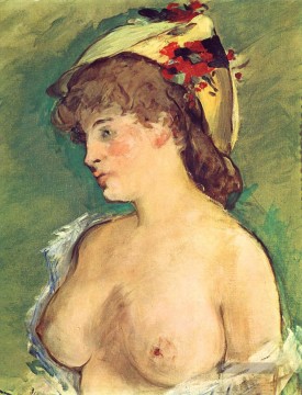  Manet Maler - Blonde Frau mit bloßen Brüsten Nacktheit Impressionismus Edouard Manet
